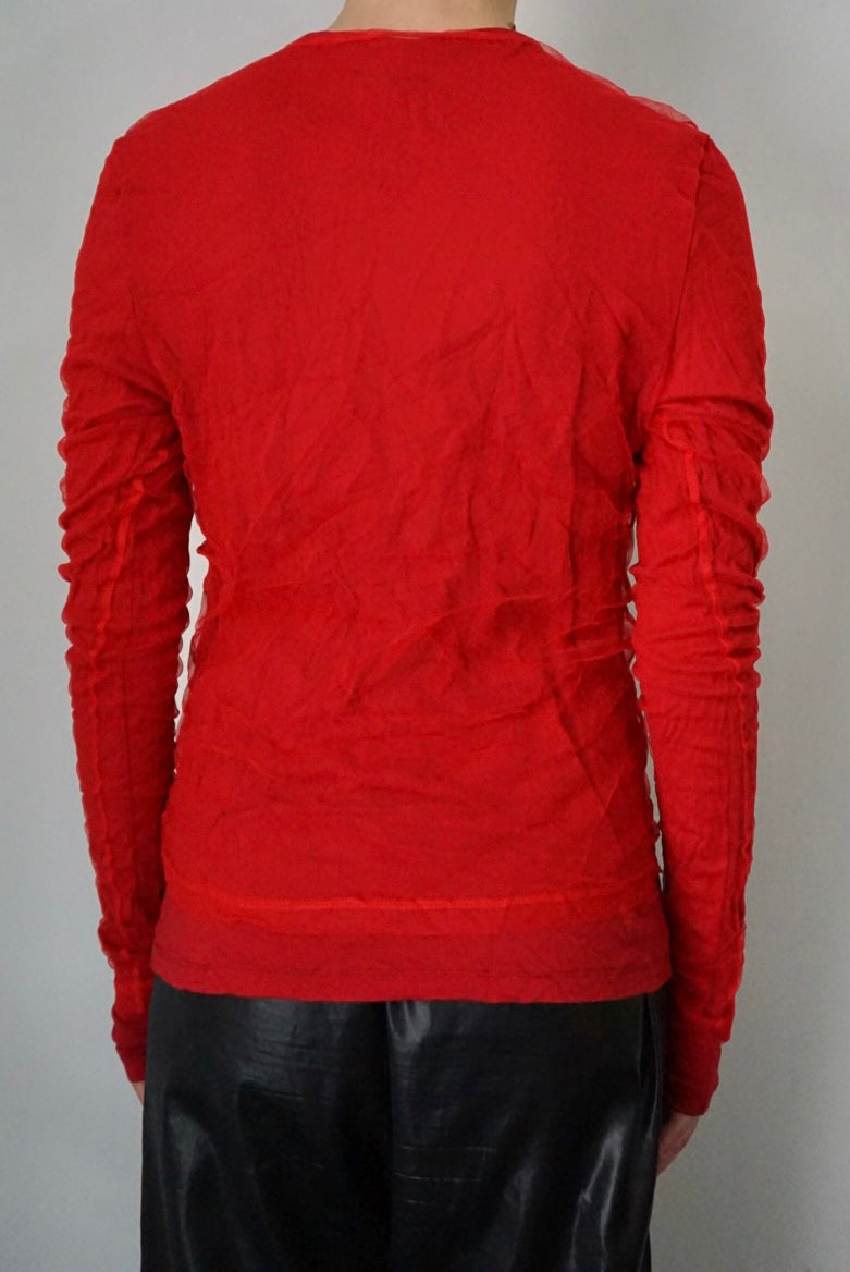 【DSCHUNGEL.】Layered crinkled tulle top -red × red-