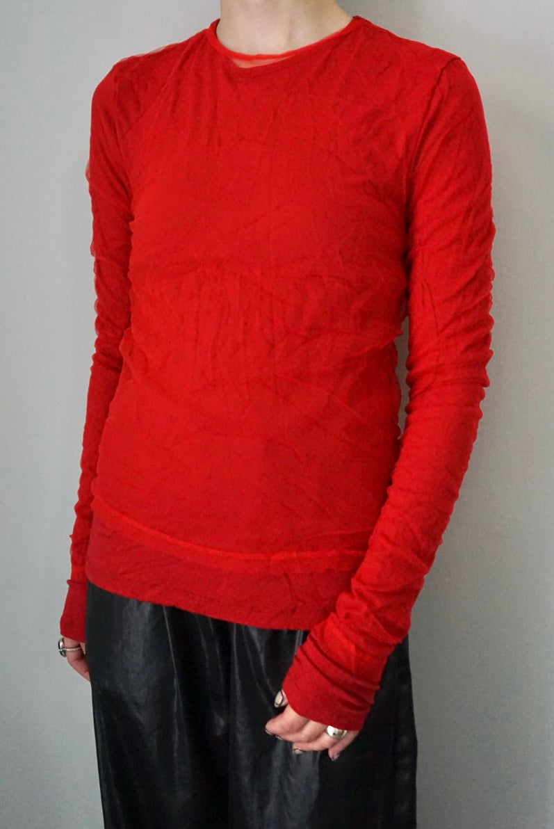 【DSCHUNGEL.】Layered crinkled tulle top -red × red-