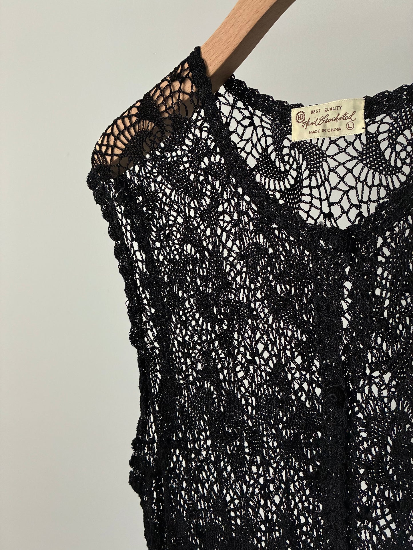 Embroidery low gauge knit long vest