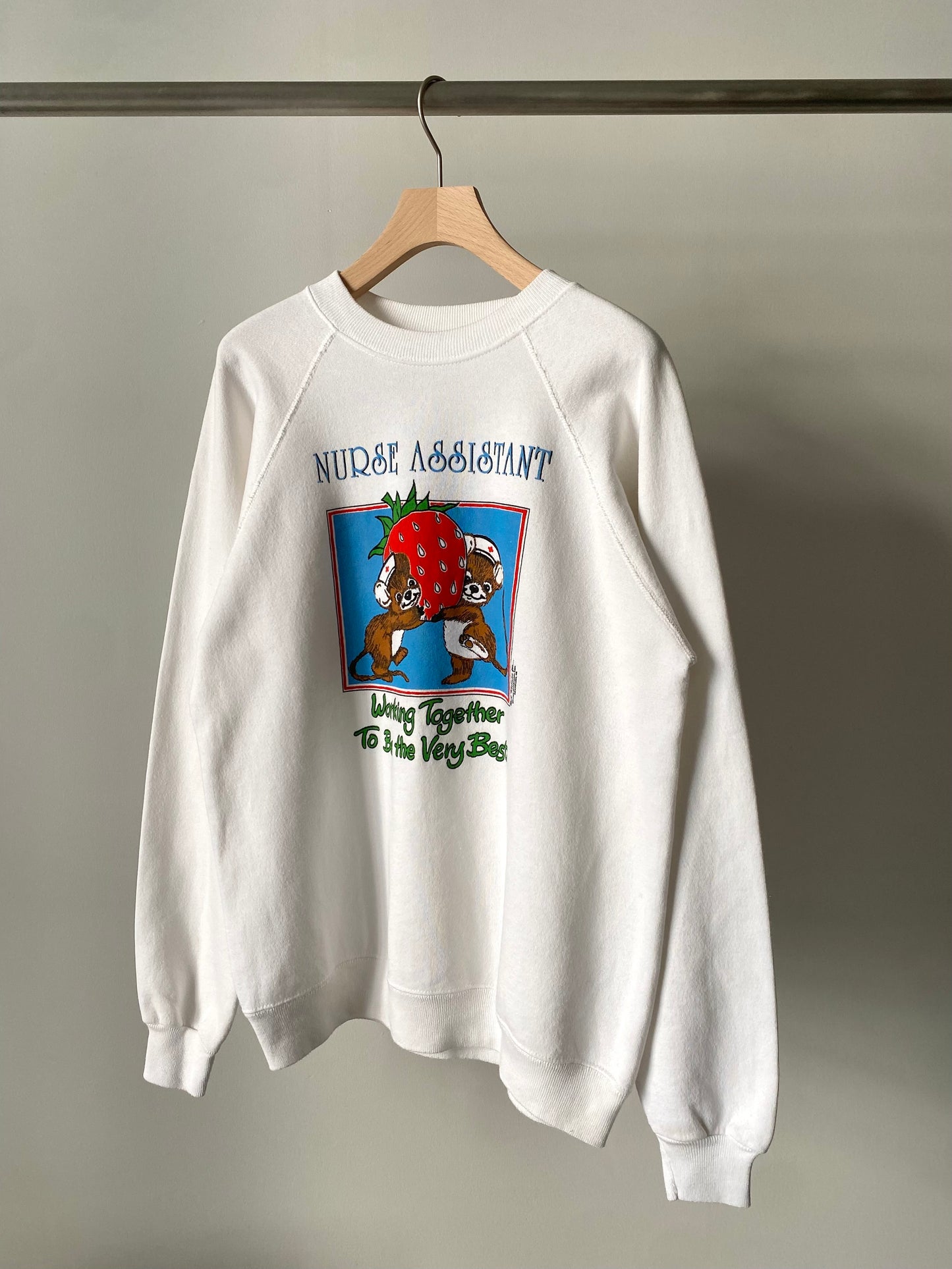 "NURSE ASSISTANT" raglan print sweat