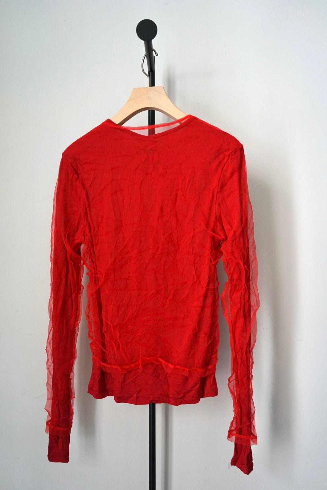 【DSCHUNGEL.】Layered crinkled tulle top -red × red-