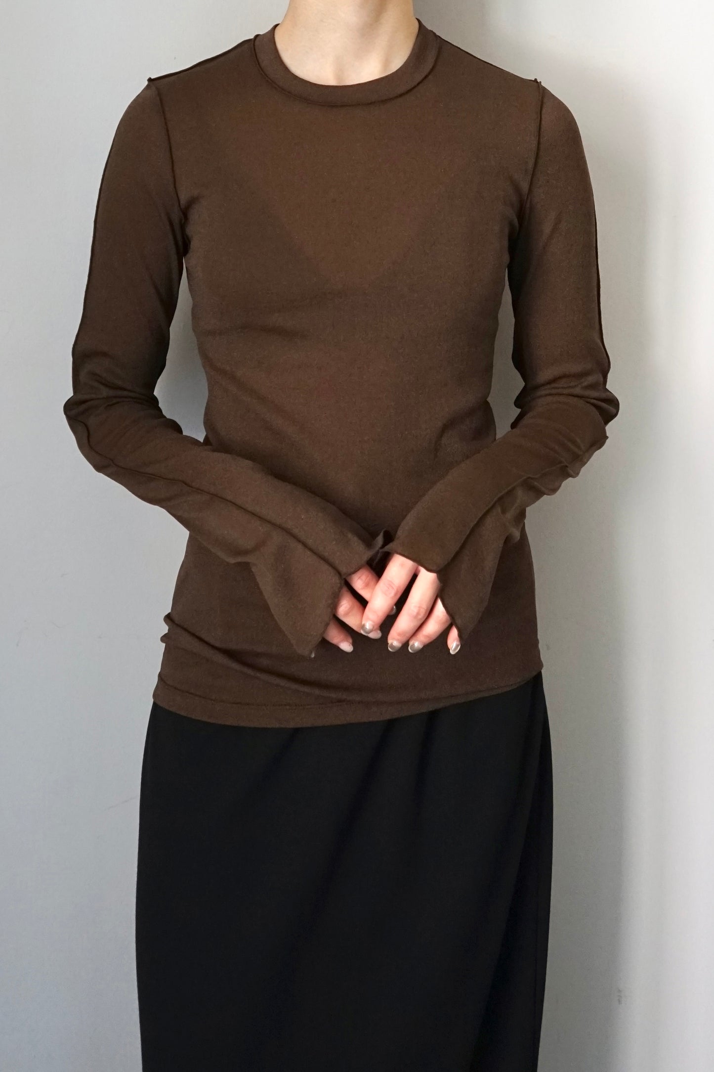 【HAKUJI】Shiny rib LS PO/Brown