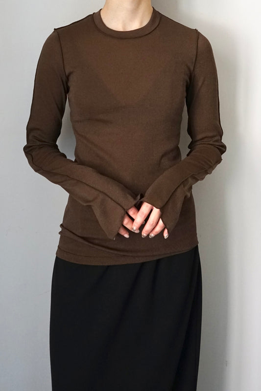 【HAKUJI】Shiny rib LS PO/Brown