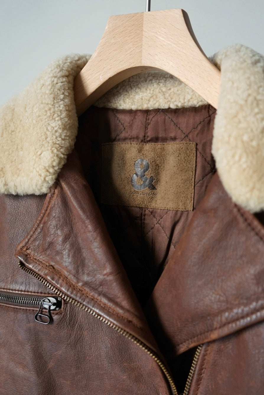 "& DOLCE&GABBANA" mouton collar leather jacket