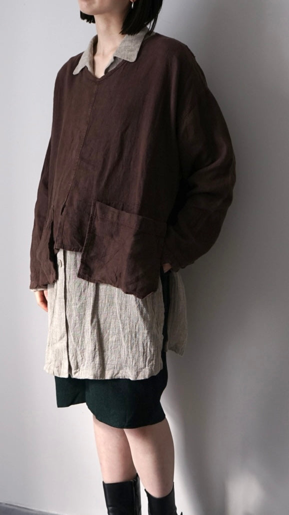 Slit linen long shirt