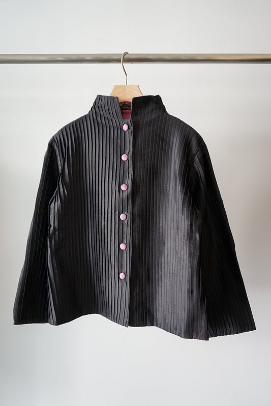 Stand collar silk pleats jacket