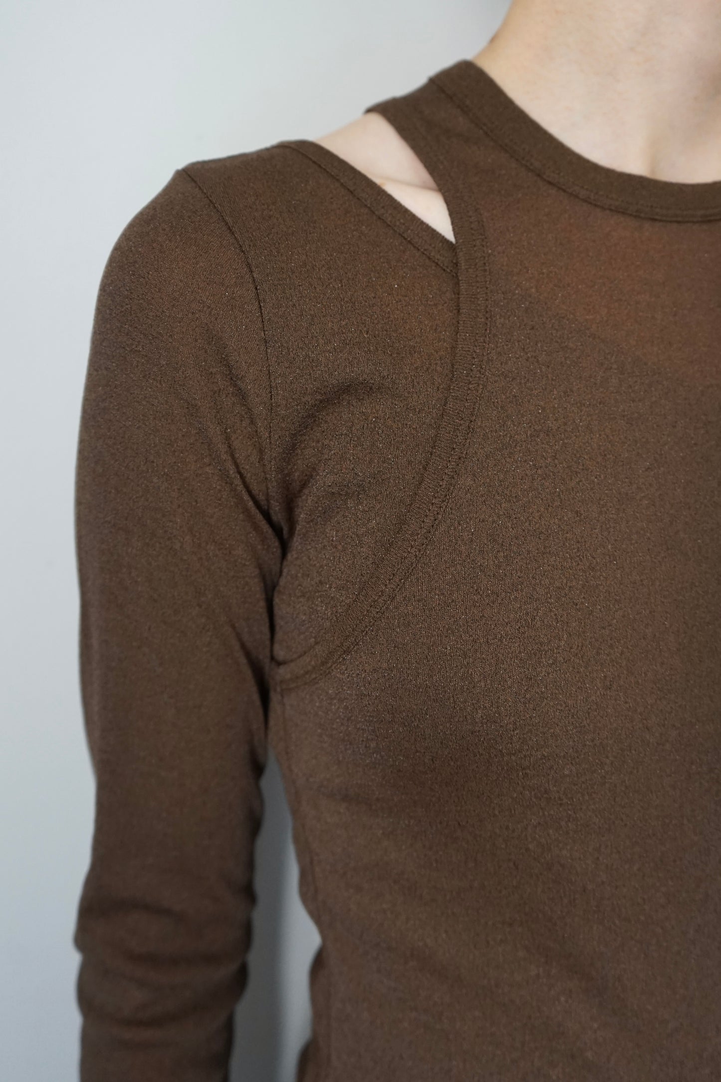 【HAKUJI】Shiny rib layerd LS PO/Brown
