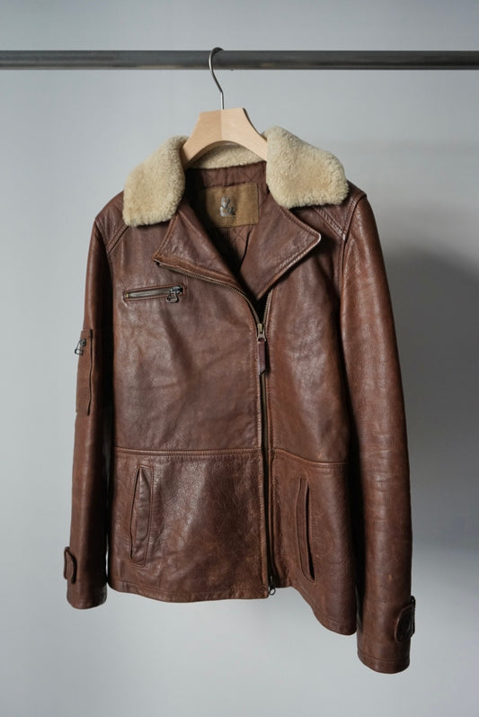"& DOLCE&GABBANA" mouton collar leather jacket