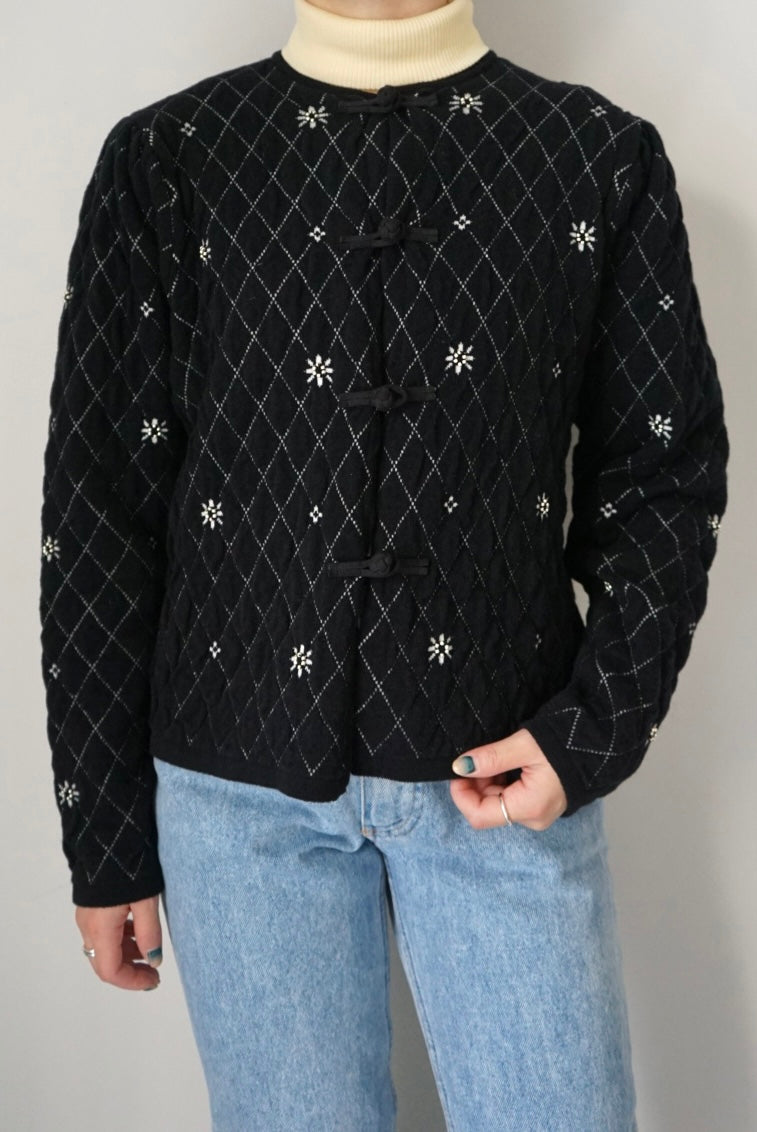 【tyn.TGOR】Quilting flower beads cardigan