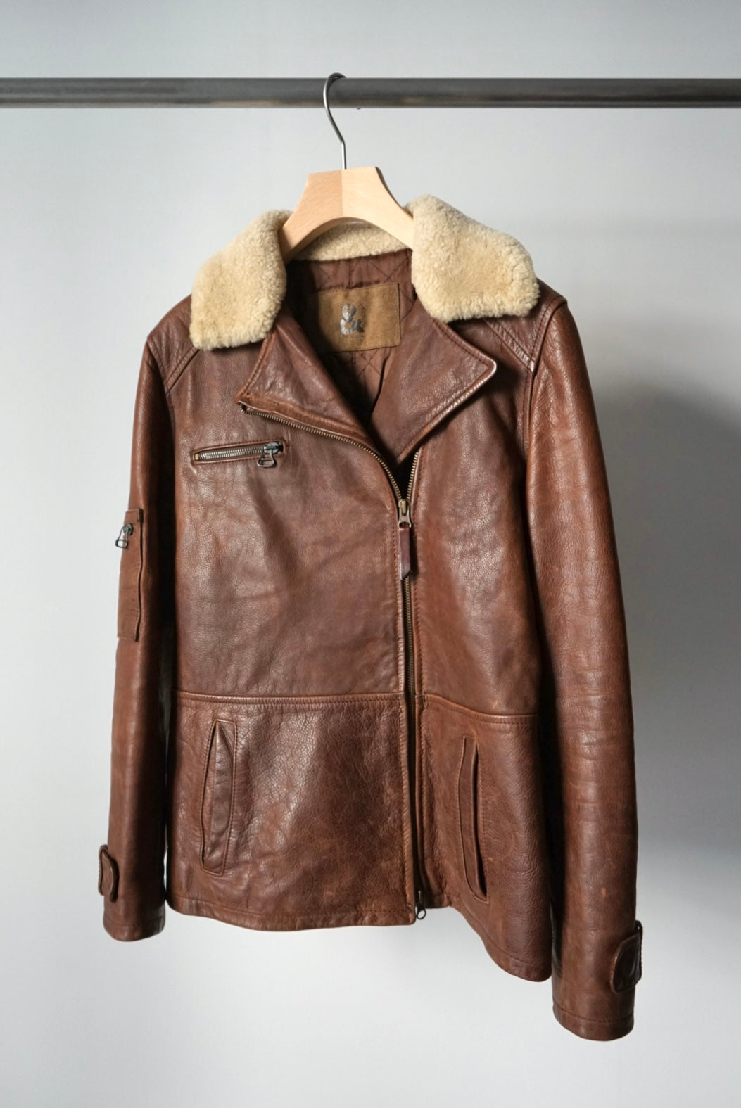 "& DOLCE&GABBANA" mouton collar leather jacket