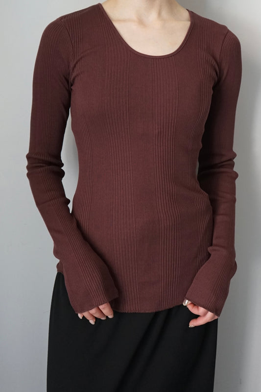 【HAKUJI】Random rib open back LS PO/Radish brown