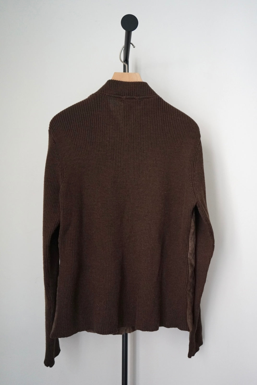 Leather combination zip-up cardigan