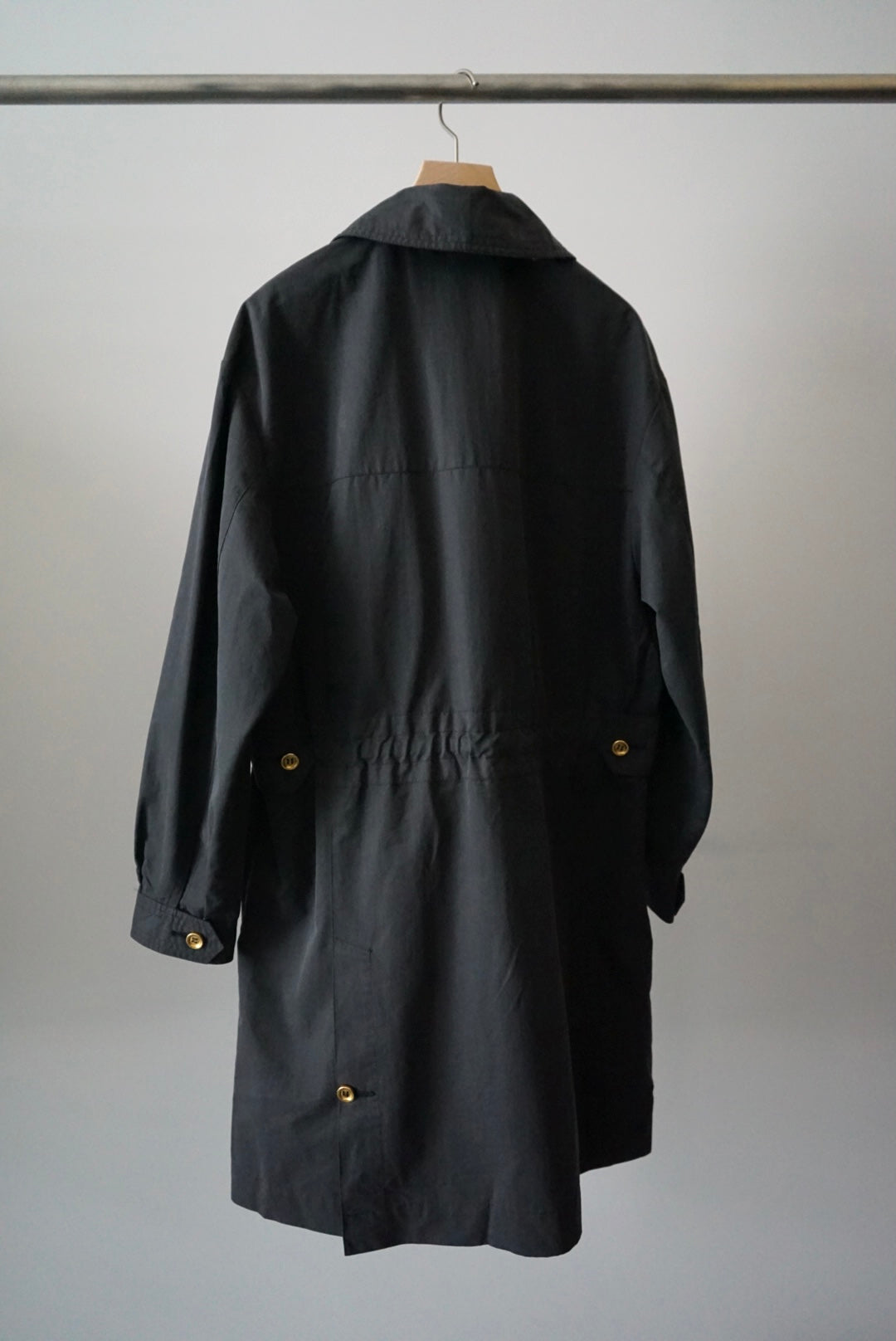 Designer's gold buttons coat made in Belgium