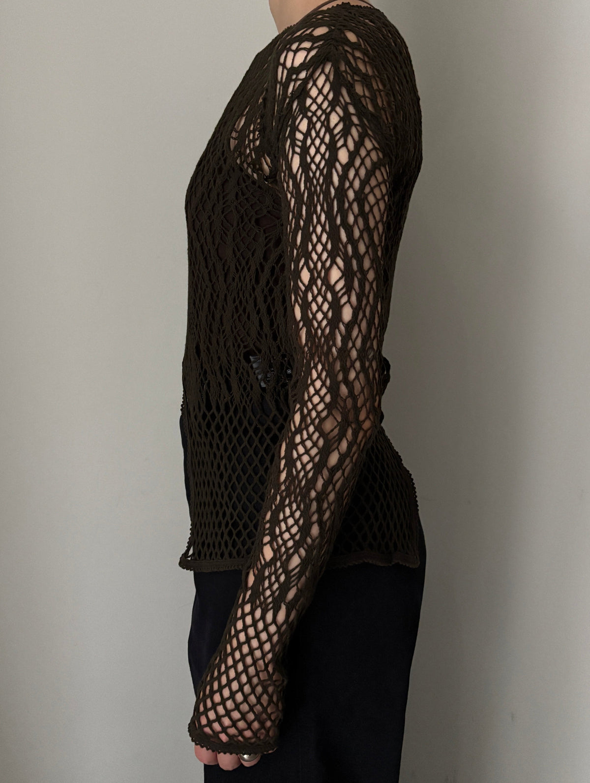 【EUCHRONIA】Stretch Lace Long Sleeve Tee -khaki-