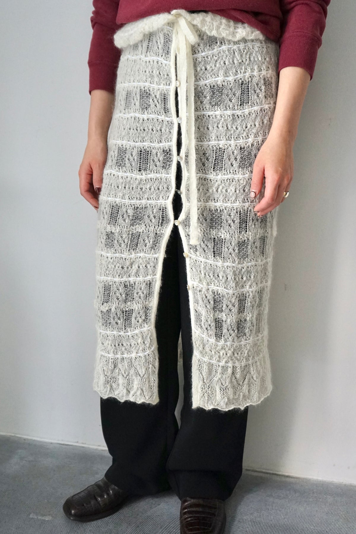 【EUCHRONIA】2way Shirring Mohair Skirt -off white-