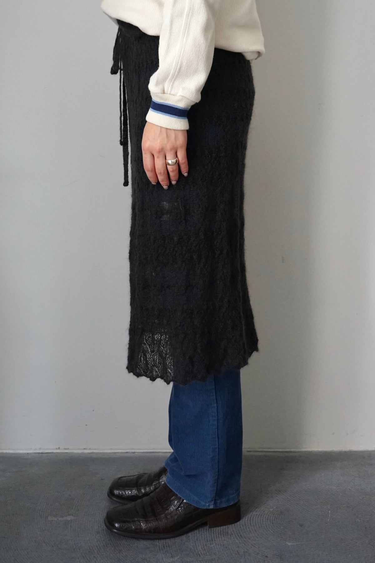 【EUCHRONIA】2way Shirring Mohair Skirt -charcoal-