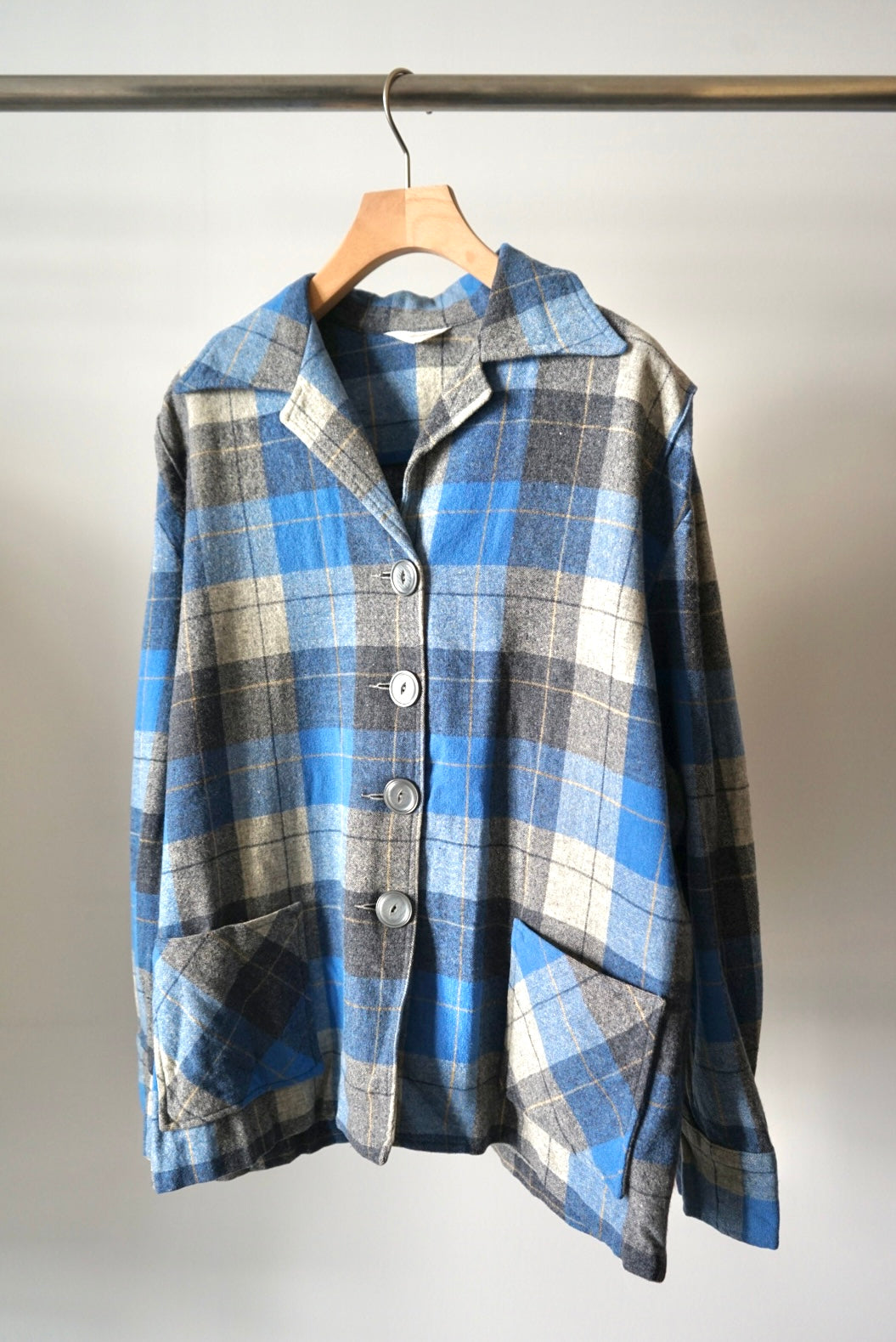 Check open collar shirt jacket