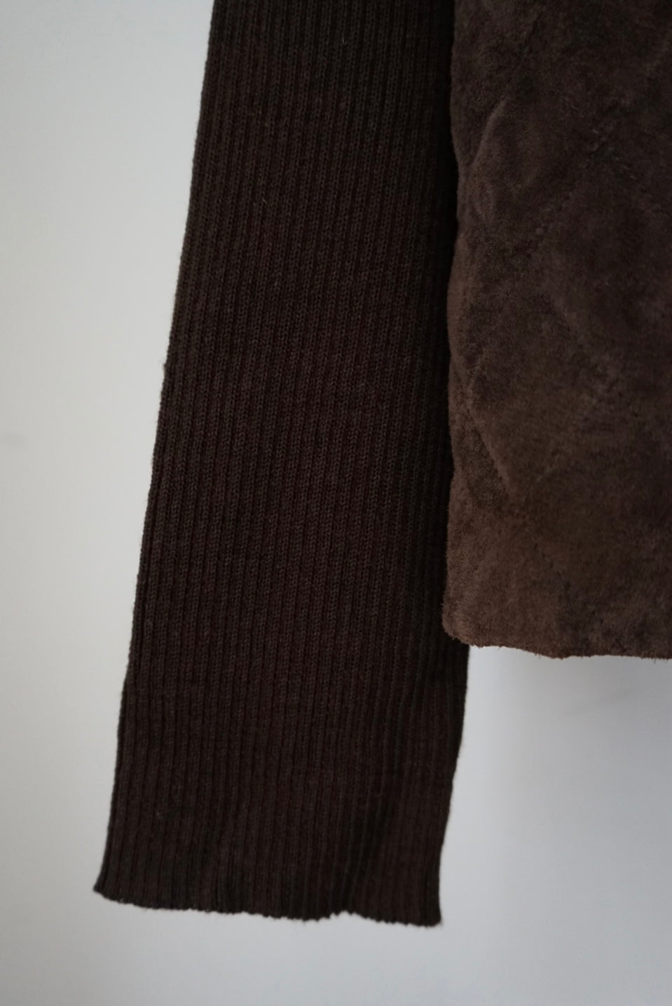 Leather combination zip-up cardigan