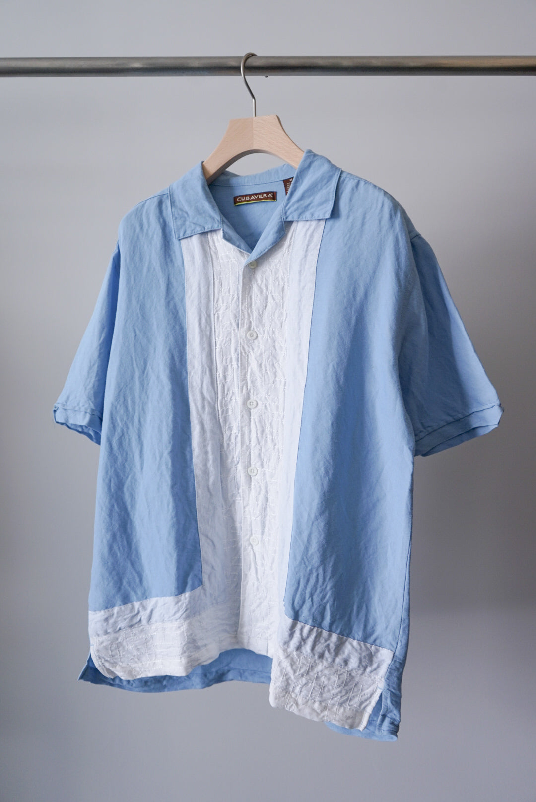 Mix cloth open collar shirt