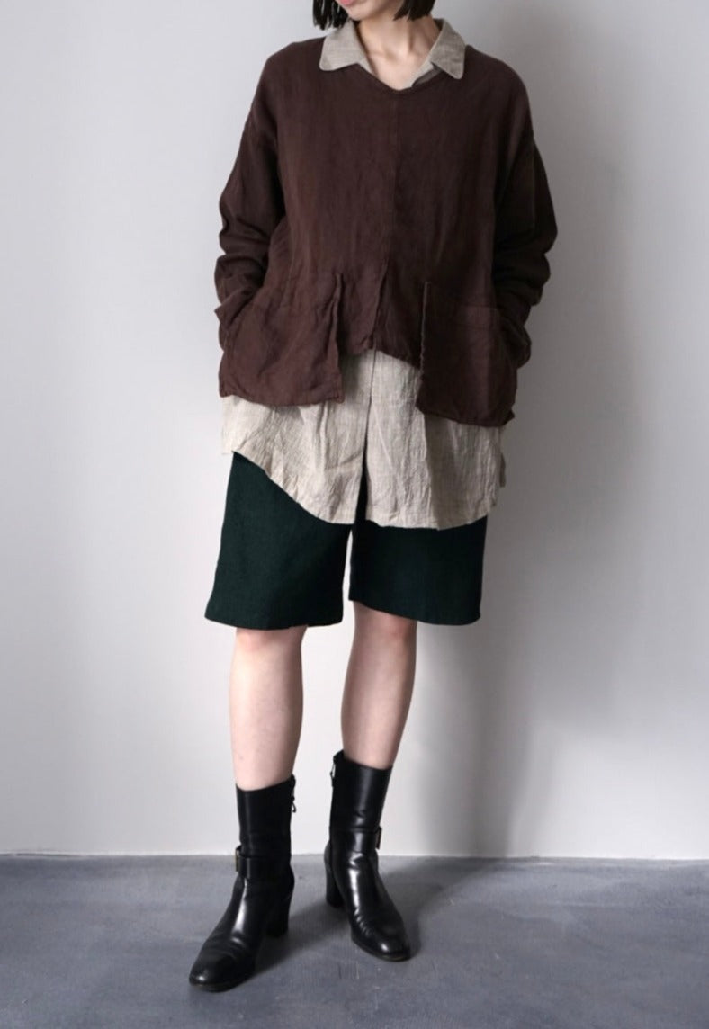 Slit linen long shirt