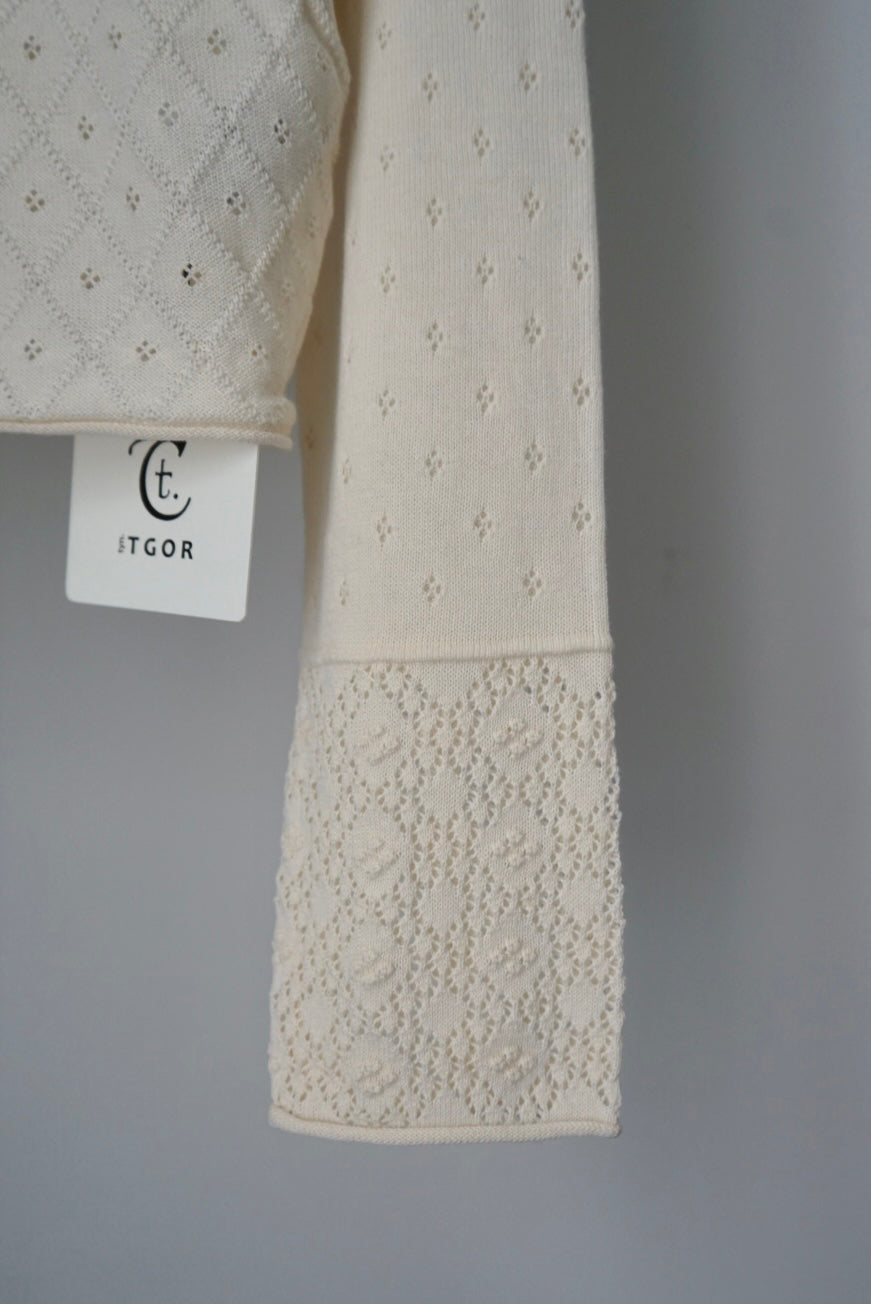 【tyn.TGOR】Patchwork lace 2way cardigan -off white-