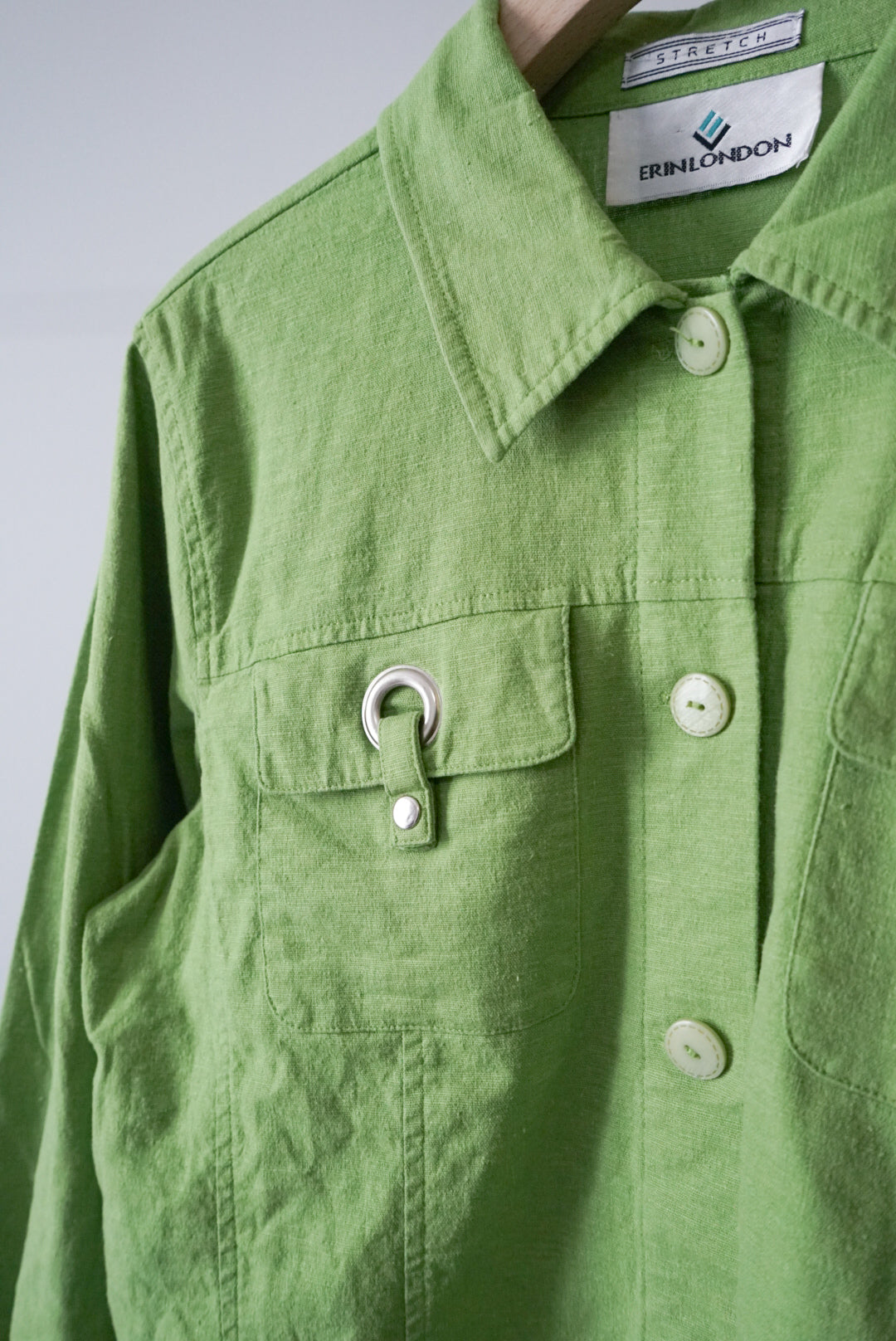 Pistachio linen shirt jacket