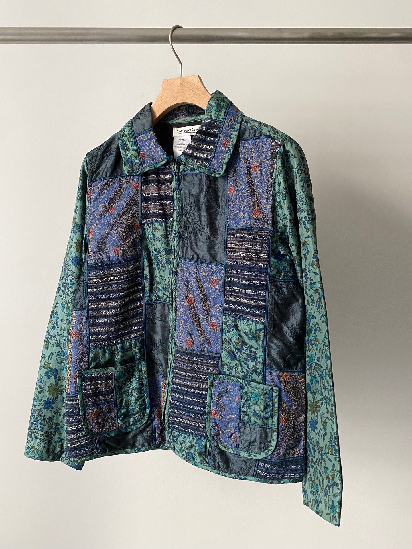 Silk patchwork zip up jacket