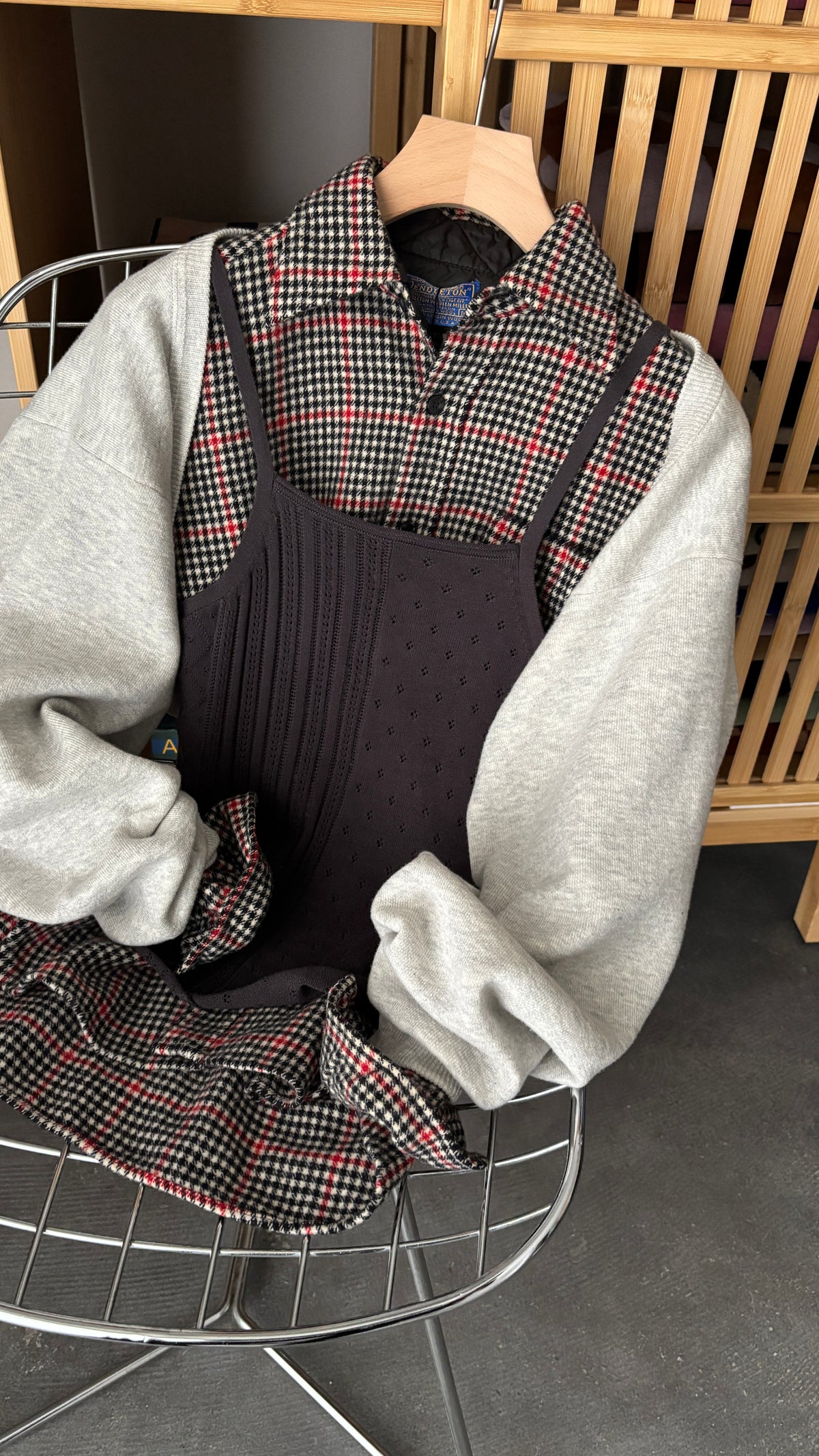 Gingham check wool shirt made in USA