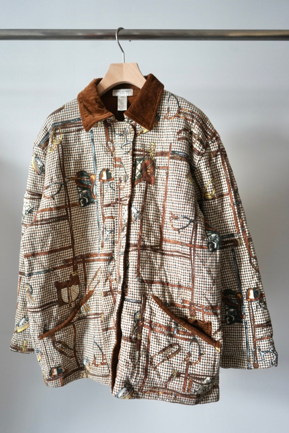 Printed quilting corduroy collar jacket