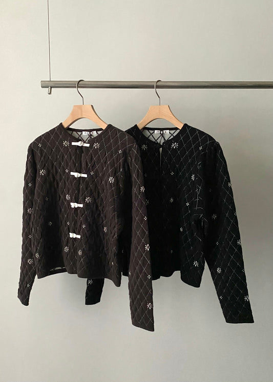 【tyn.TGOR】Quilting flower beads cardigan