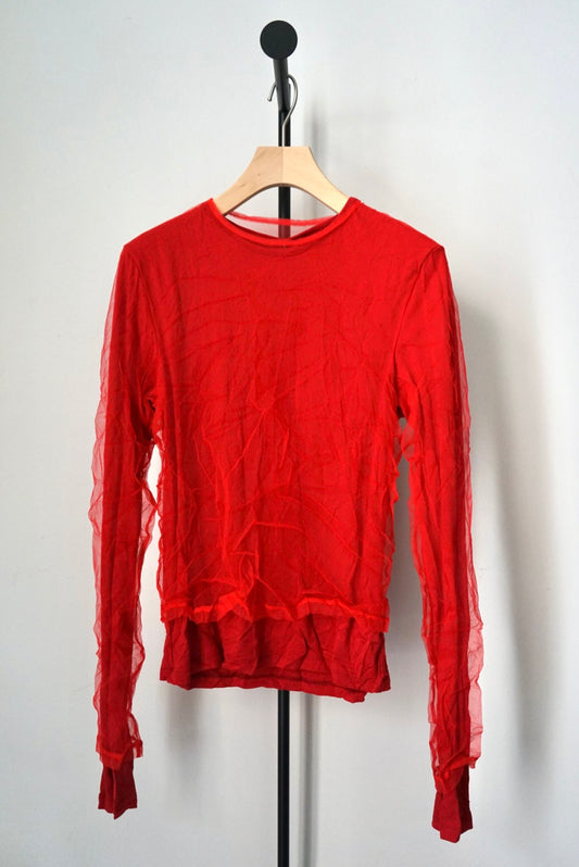 【DSCHUNGEL.】Layered crinkled tulle top -red × red-