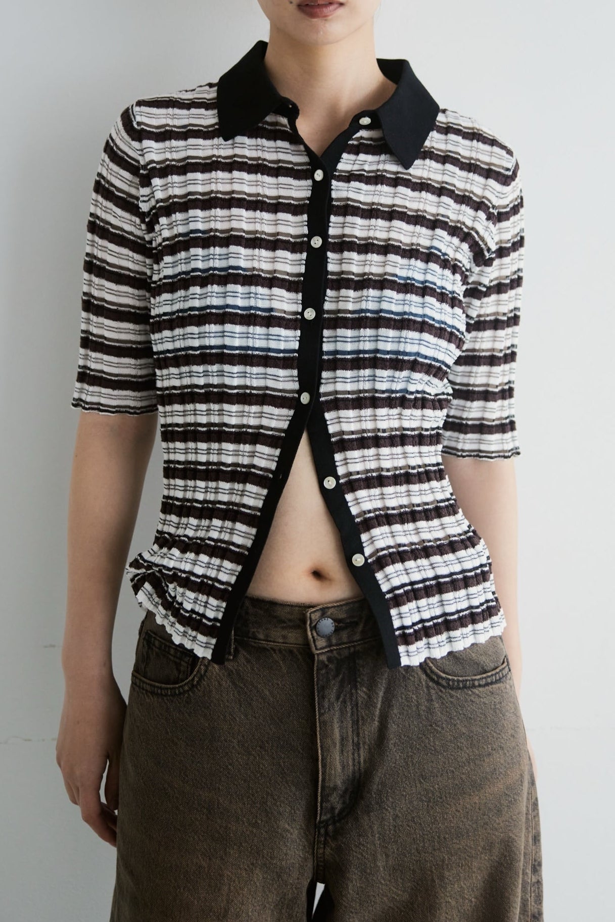 【tyn.TGOR】Sheer border knit polo