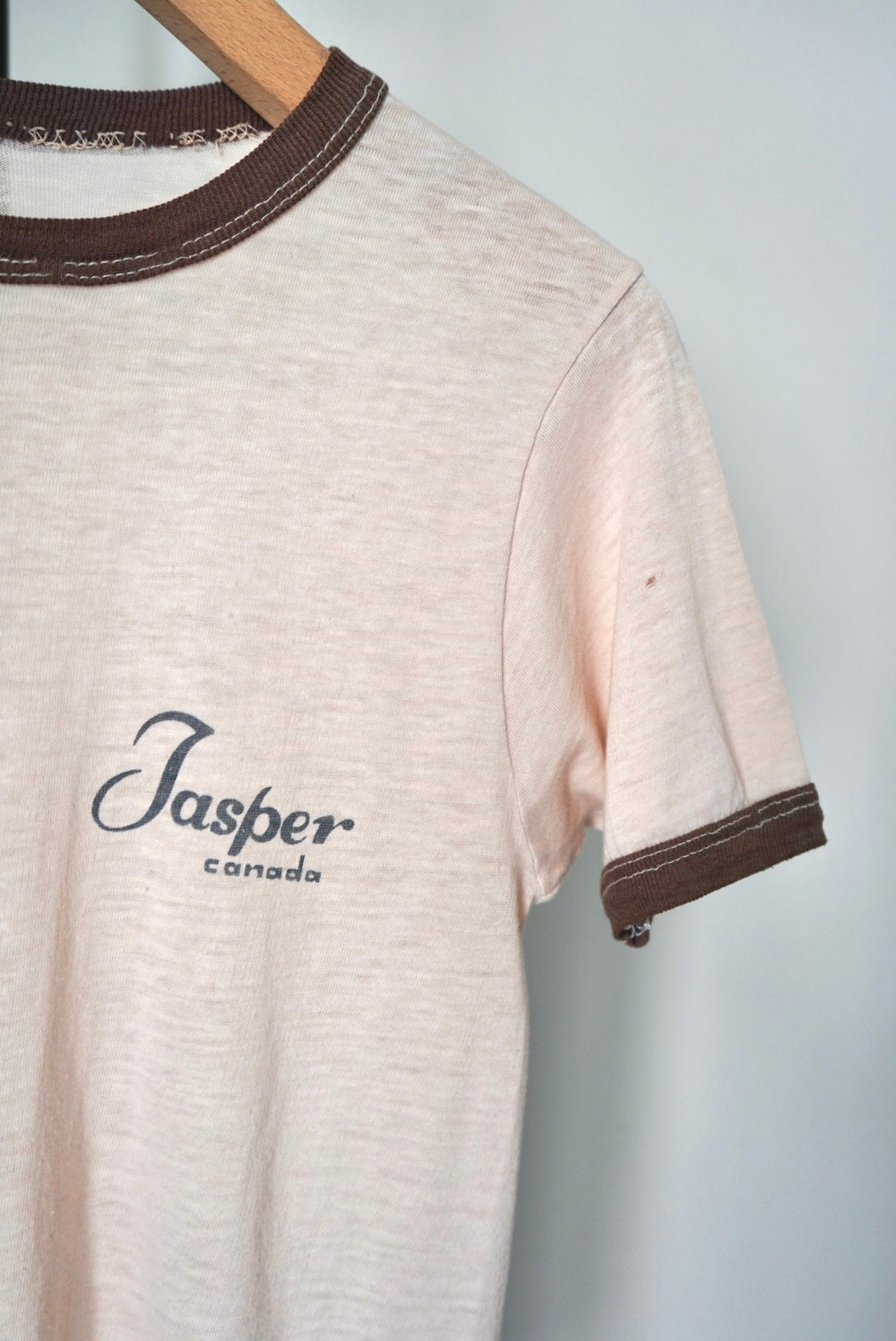 Water-based print damaged ringer tee