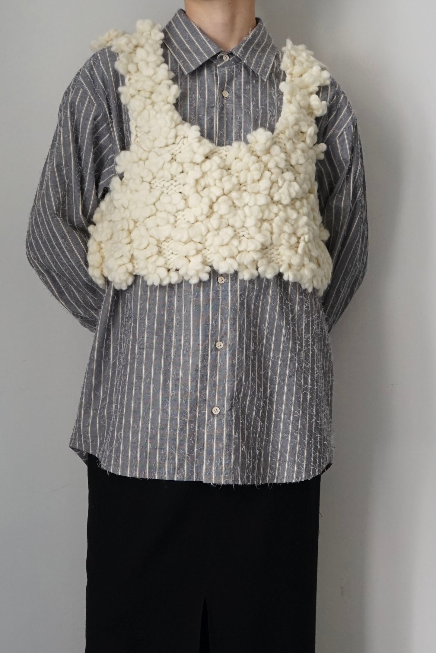 【HAKUJI】Hand-knitted vest (ivory)