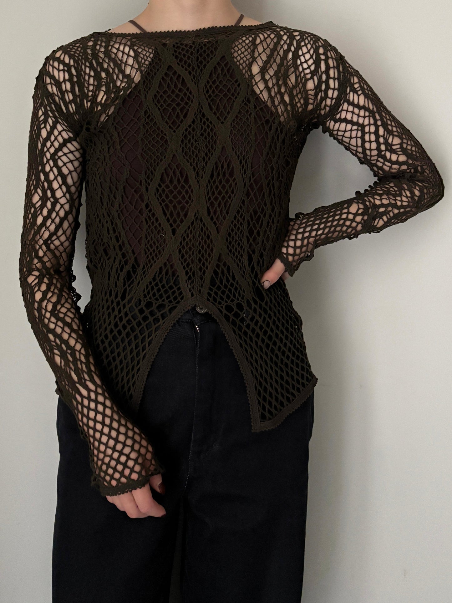 【EUCHRONIA】Stretch Lace Long Sleeve Tee -khaki-