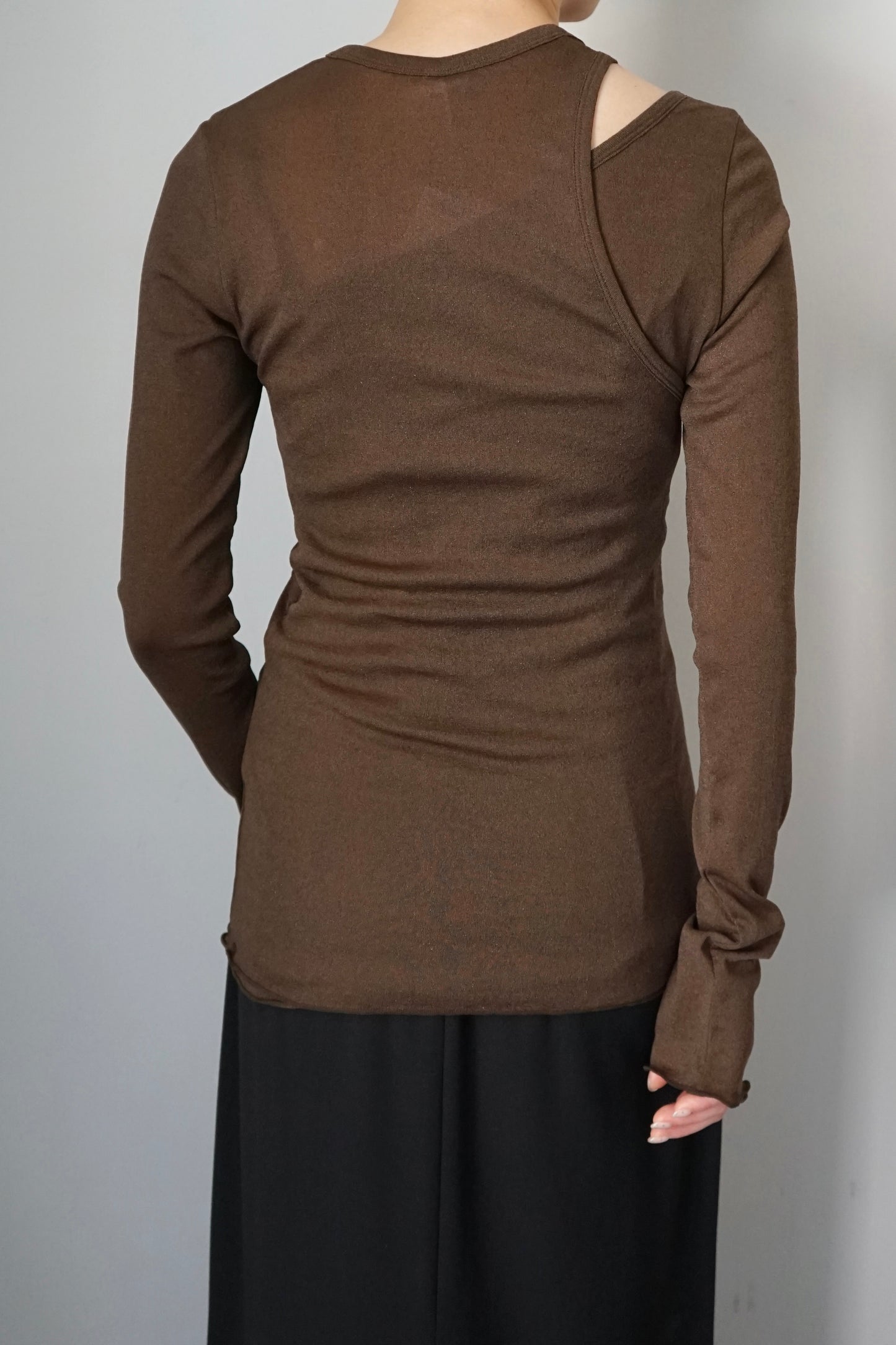 【HAKUJI】Shiny rib layerd LS PO/Brown