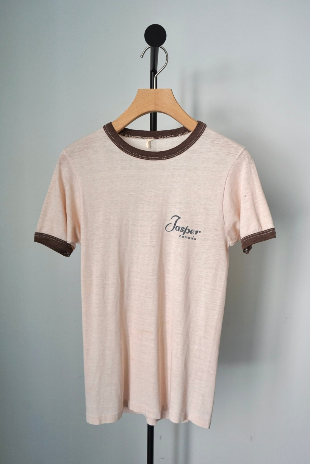 Water-based print damaged ringer tee
