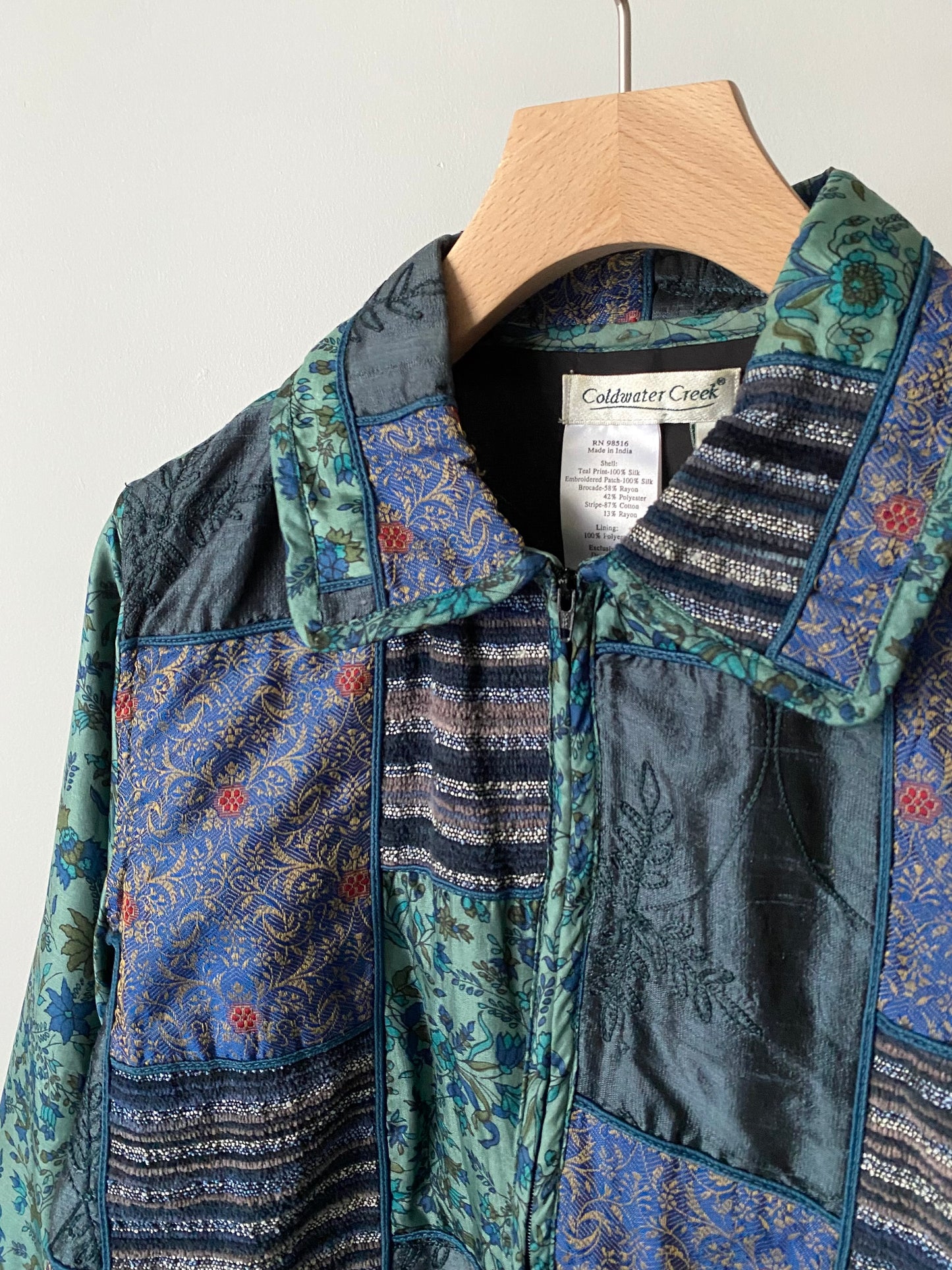 Silk patchwork zip up jacket